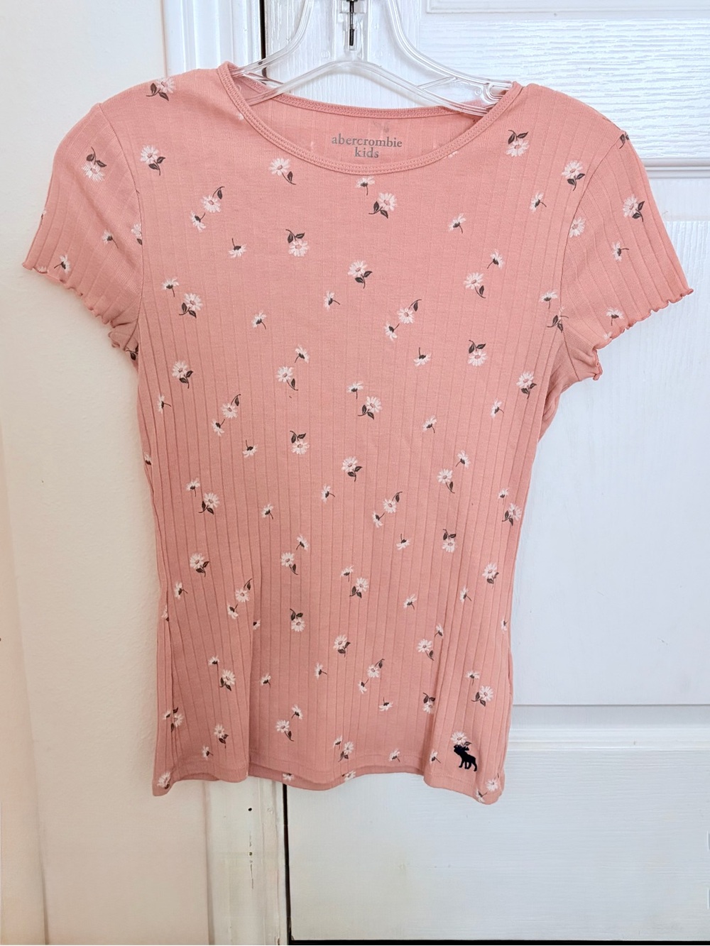 abercrombie kids Dusty Pink Ribbed Floral Short-Sleeve Tee